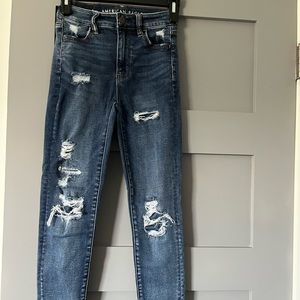 American Eagle super high-rise jeggings, Dark wash distressed